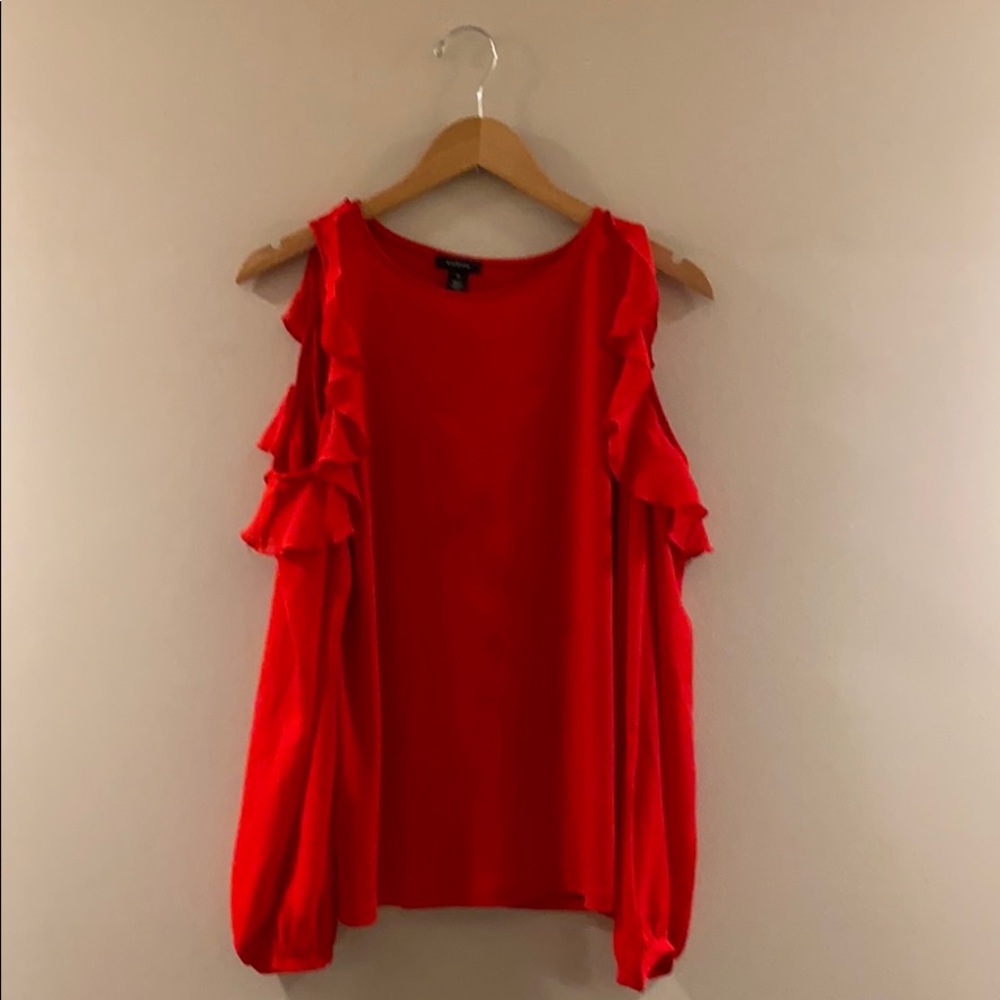 Halogen Red Cold Shoulder Ruffled L/S Blouse M